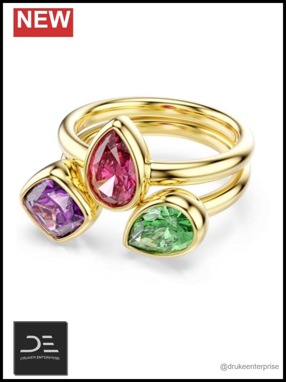 Swarovski Zirconia 18K Gold Plated Ring Set Size 8.75